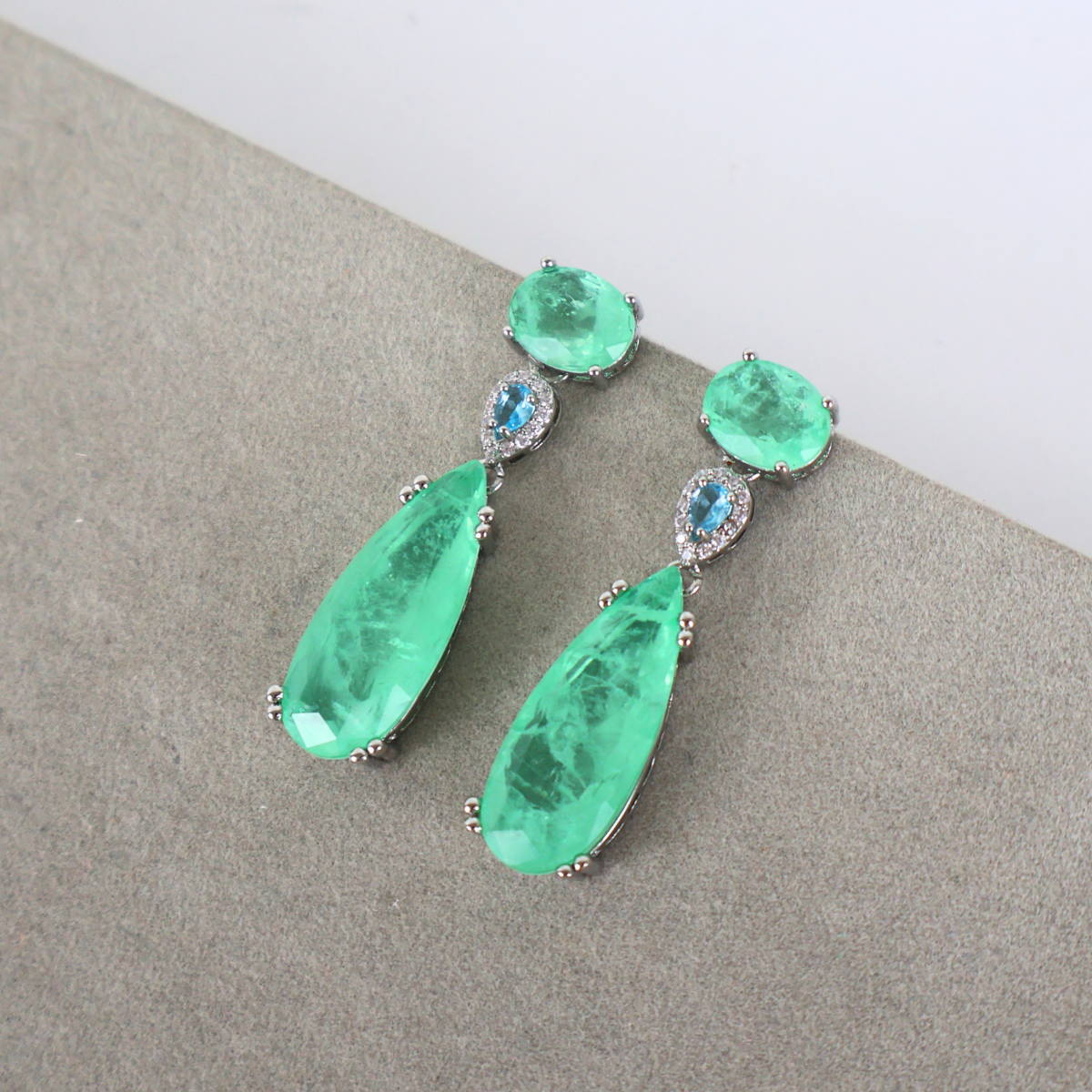 Brinco Prata e Cristal Fusion Verde - Semijoia