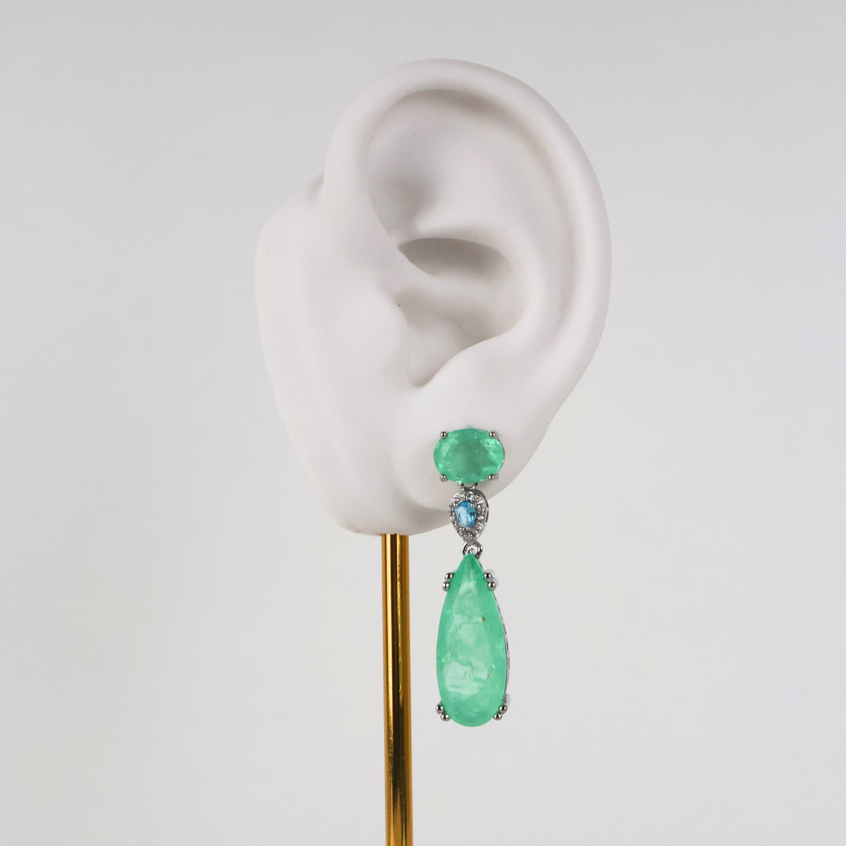 Brinco Prata e Cristal Fusion Verde - Semijoia