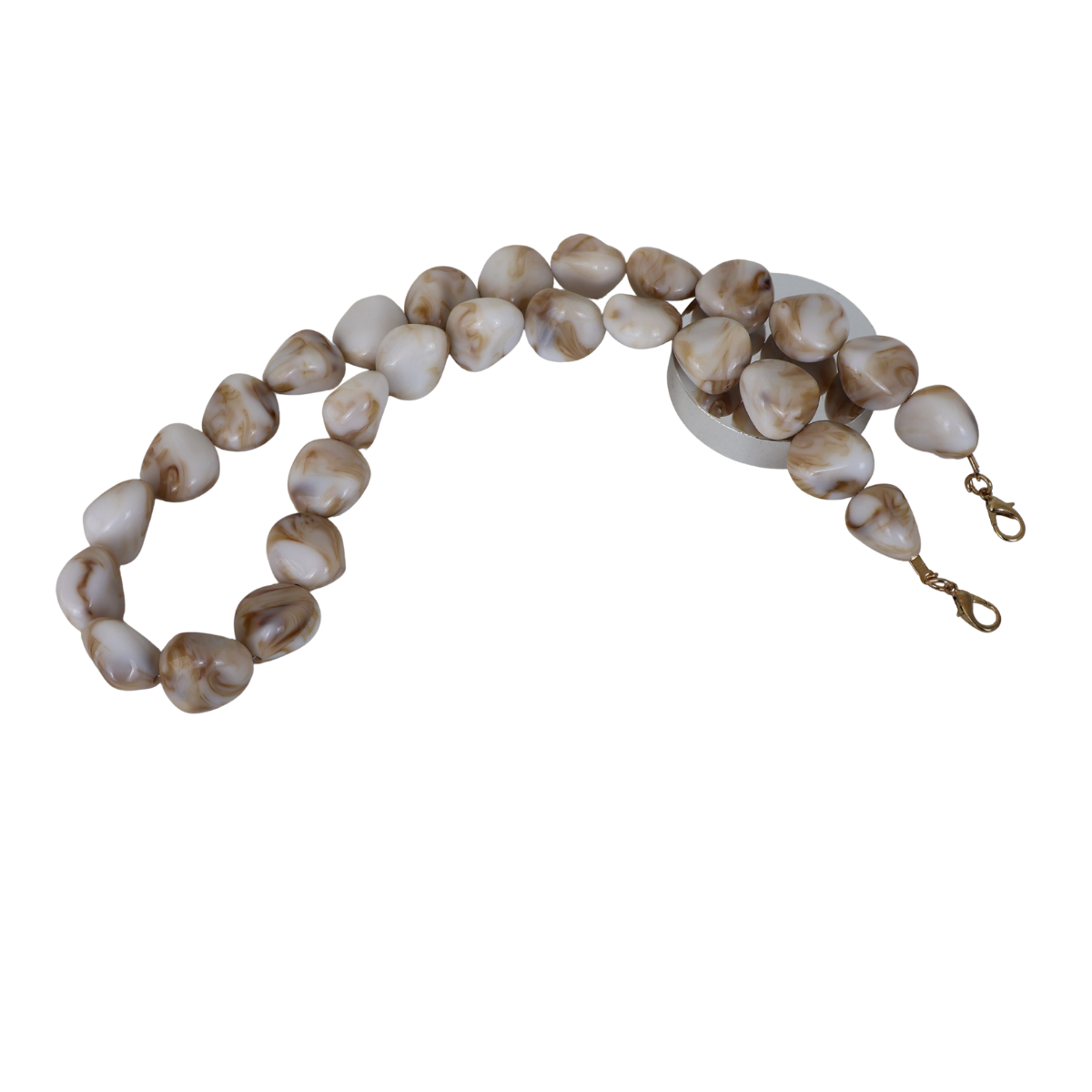 Alça de Mão - Metal Dourado - Perolada Bege