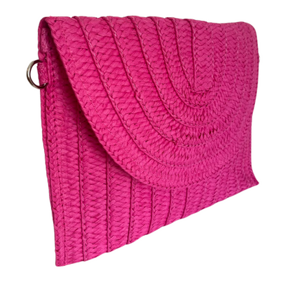 Bolsa Carteira Envelope de Palha Rosa