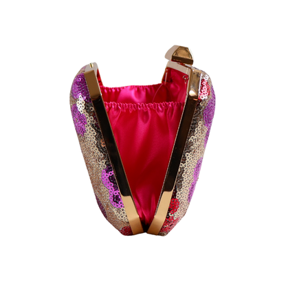 Bolsa Clutch Festa Lantejoulas Bordadas Flores Rosa