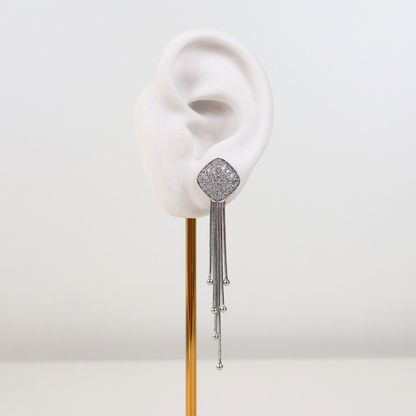 Brinco Prateado e Cristal Translúcido - Semijoia