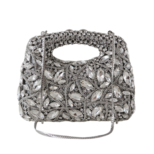 Bolsa de Mão Festa Pedraria Strass Prata