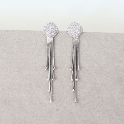 Brinco Prateado e Cristal Translúcido - Semijoia