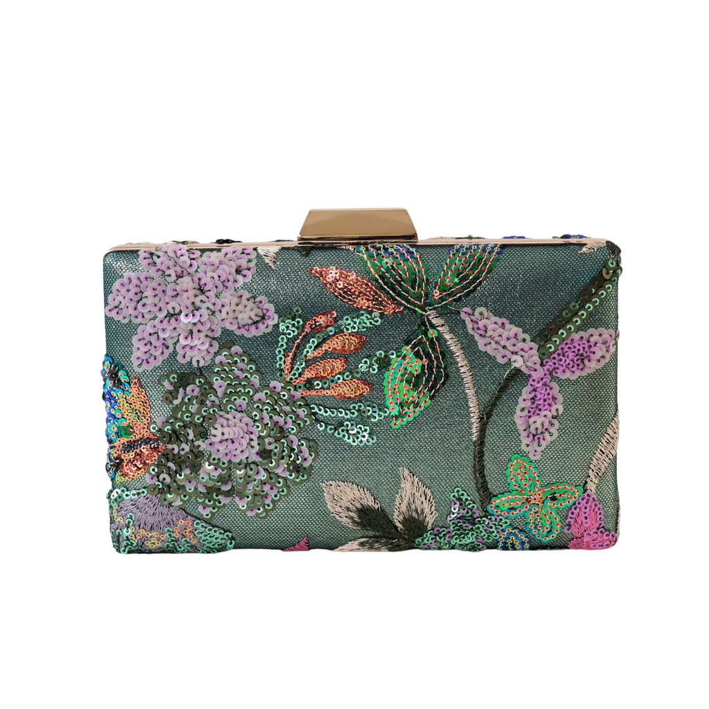 Bolsa Clutch Festa Bordada Flores Verde