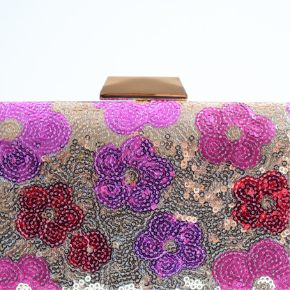 Bolsa Clutch Festa Lantejoulas Bordadas Flores Rosa