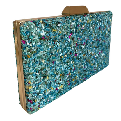 Bolsa de Festa Clutch Pedraria Azul Turquesa