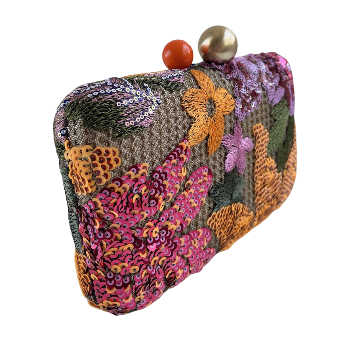 Bolsa Clutch Festa Bordada Flores Laranja