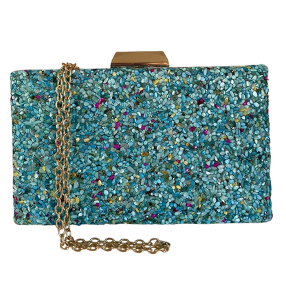 Bolsa de Festa Clutch Pedraria Azul Turquesa