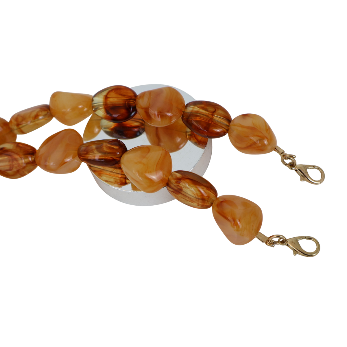 Alça de Mão - Caramelo e Marrom - Metal Dourado