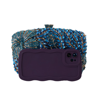 Bolsa Clutch Festa Pedraria Strass Azul