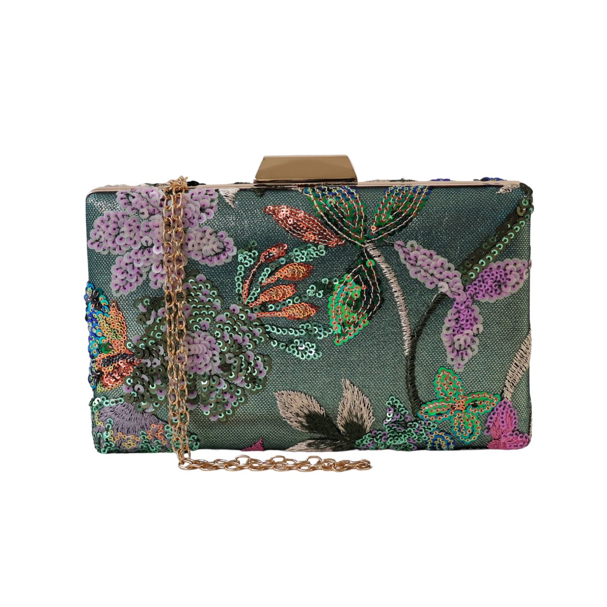 Bolsa Clutch Festa Bordada Flores Verde
