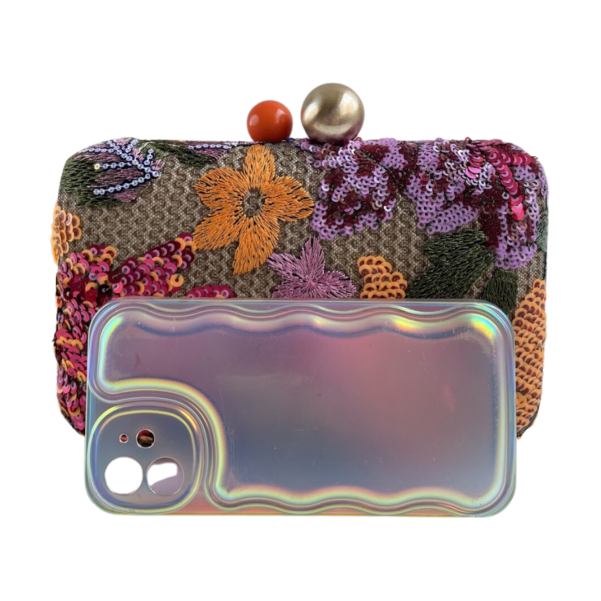 Bolsa Clutch Festa Bordada Flores Laranja