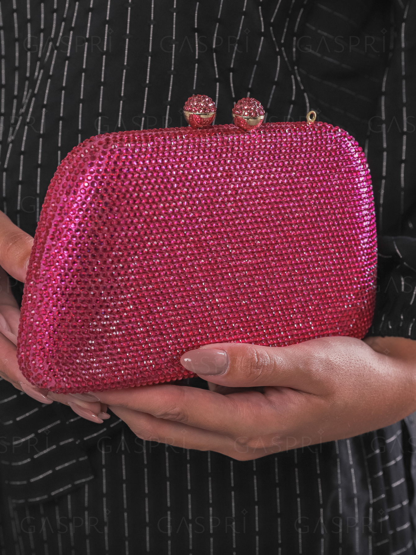 Bolsa de Festa Clutch Cristais Pedraria Rosa Escuro