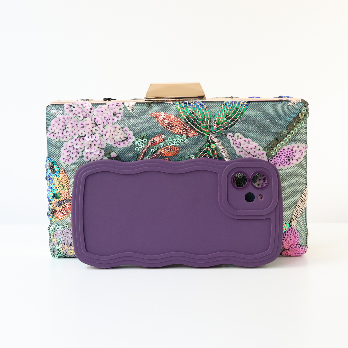 Bolsa Clutch Festa Bordada Flores Verde