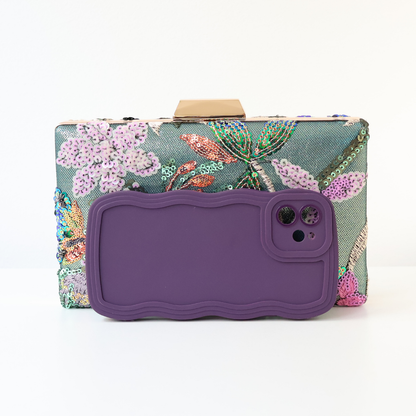 Bolsa Clutch Festa Bordada Flores Verde - ReUse