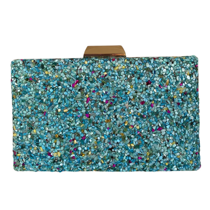 Bolsa de Festa Clutch Pedraria Azul Turquesa