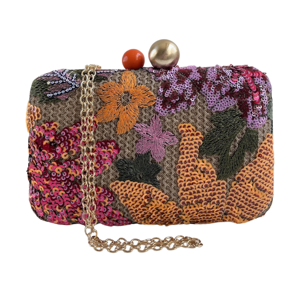 Bolsa Clutch Festa Bordada Flores Laranja