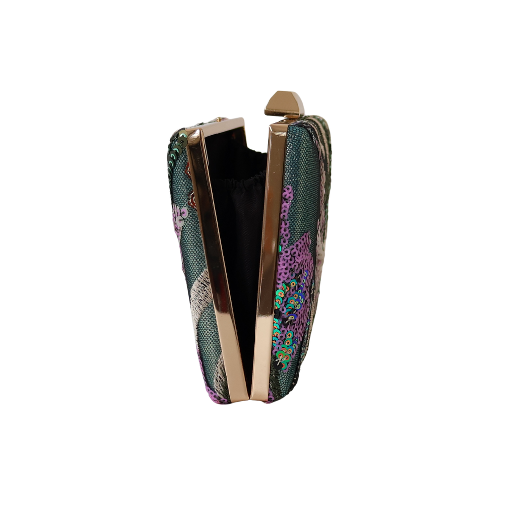 Bolsa Clutch Festa Bordada Flores Verde