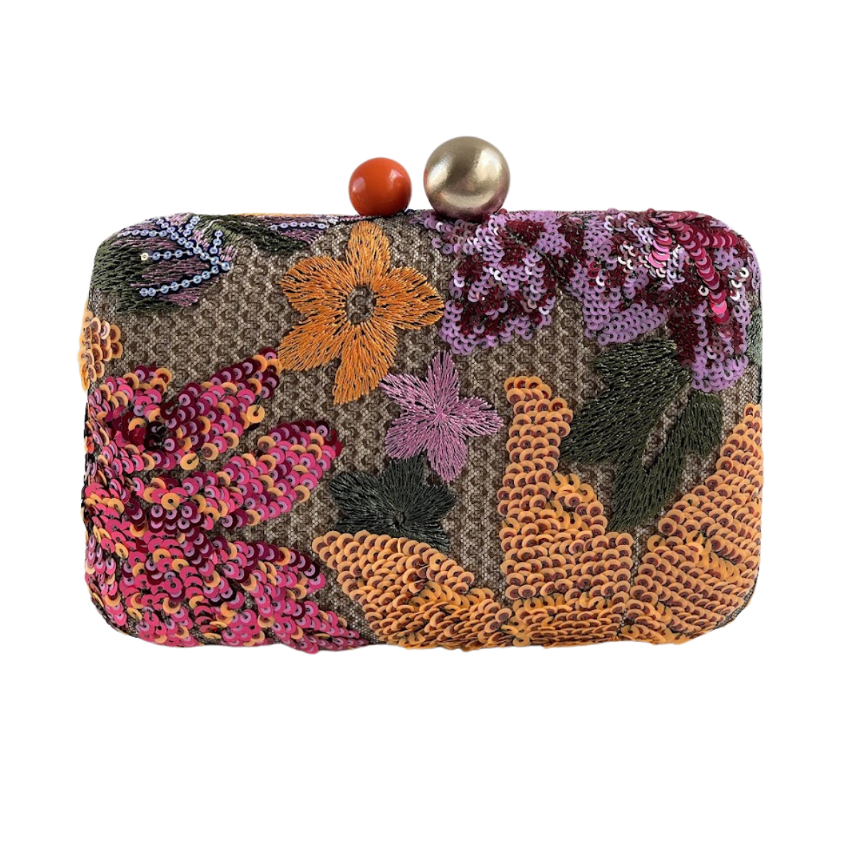 Bolsa Clutch Festa Bordada Flores Laranja