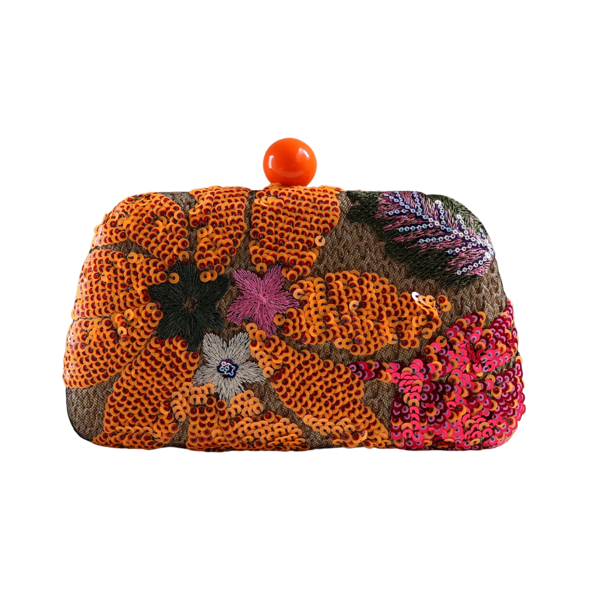 Bolsa Clutch Festa Bordada Flores Laranja