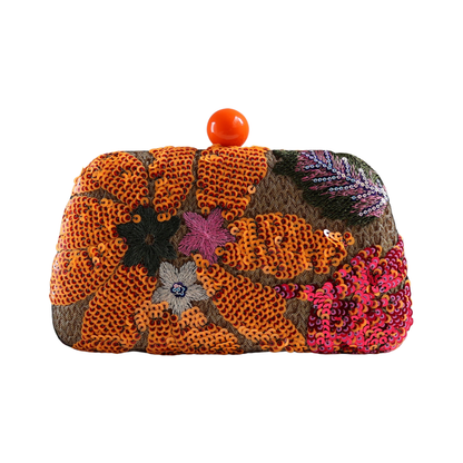 Bolsa Clutch Festa Bordada Flores Laranja