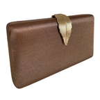 Bolsa Clutch Festa Tecido Fecho de Folha Marrom - ReUse