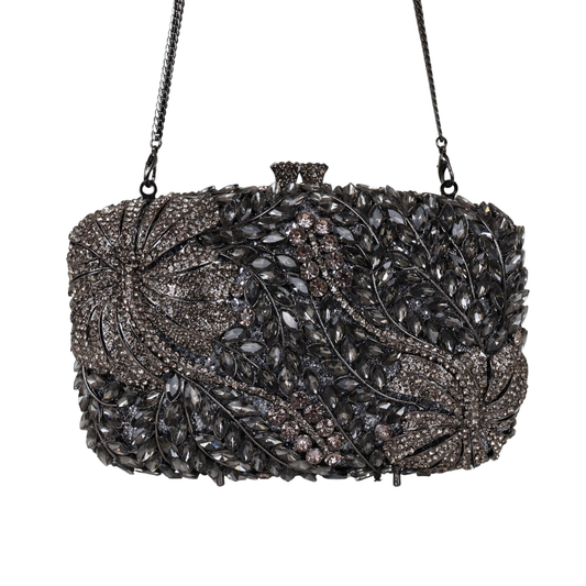 Bolsa Festa Clutch Pedraria Strass Prata Grafite