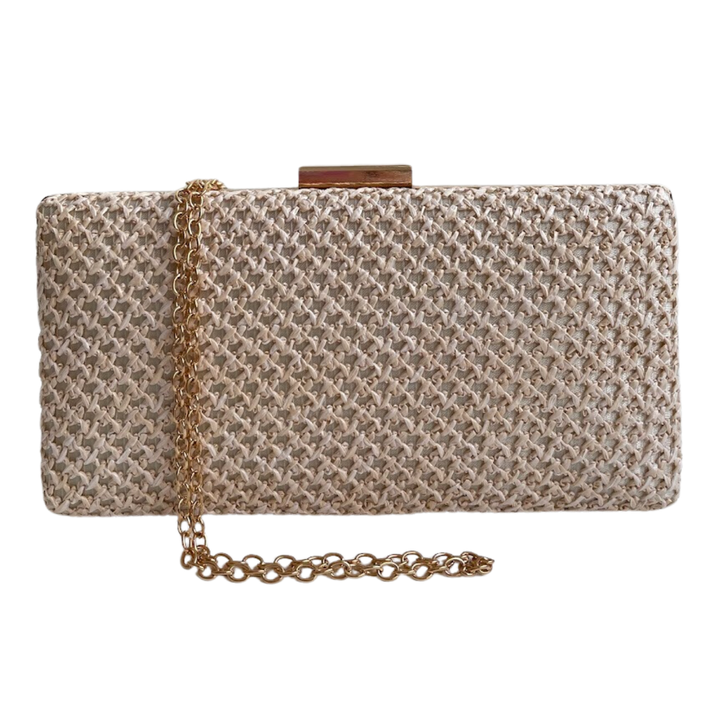 Bolsa Festa Clutch Trama Palha Bege Claro