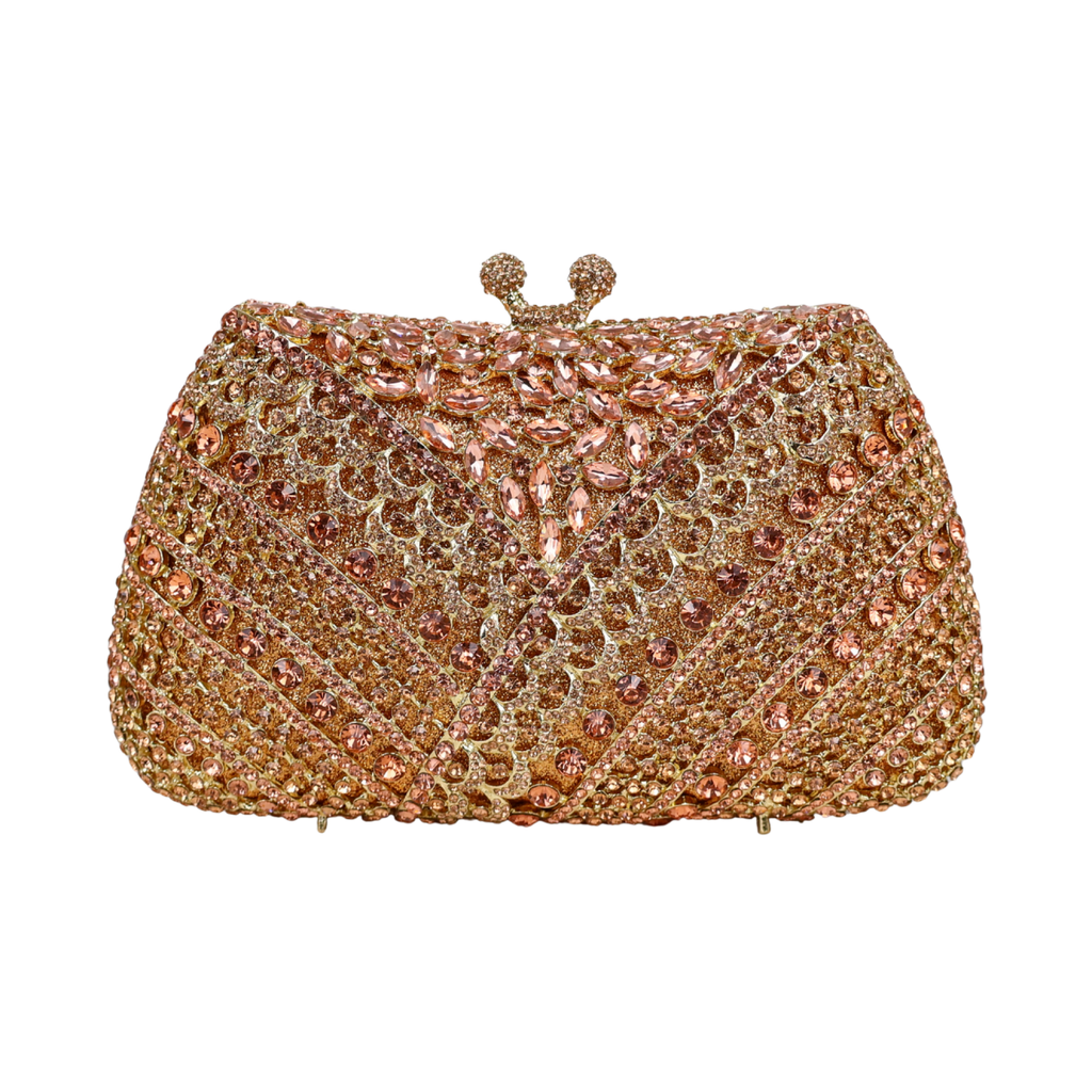 Bolsa Festa Clutch Pedraria Strass Dourada Champagne