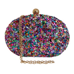 Bolsa Festa Clutch Pedraria Colorida Oval Ferragem Dourada