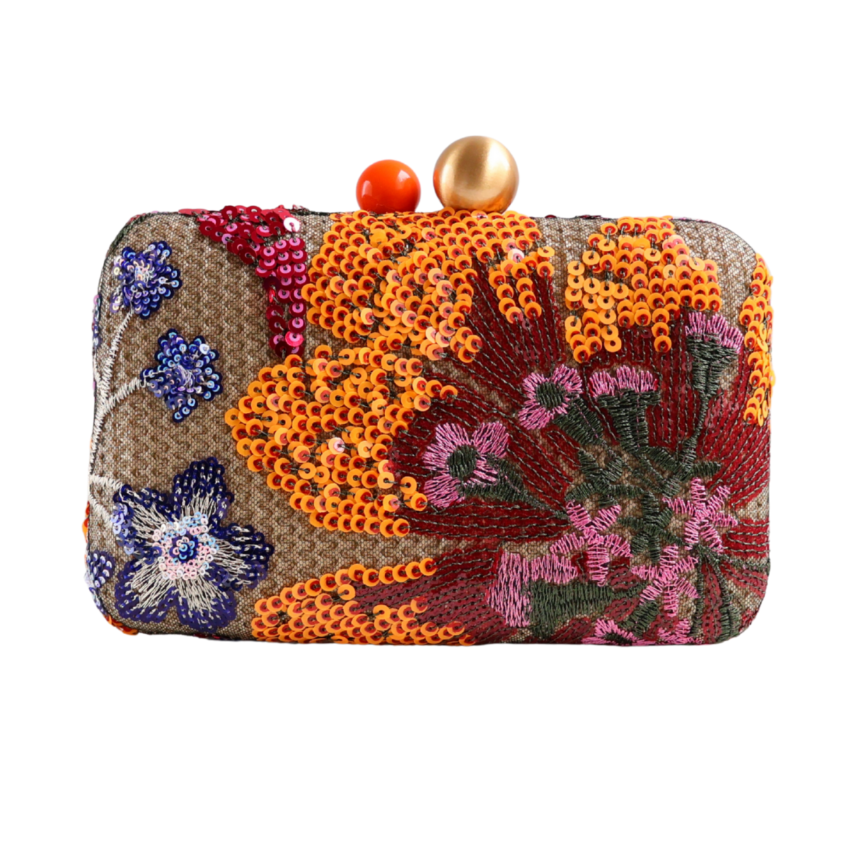 Bolsa Clutch Festa Bordada Flores Laranja