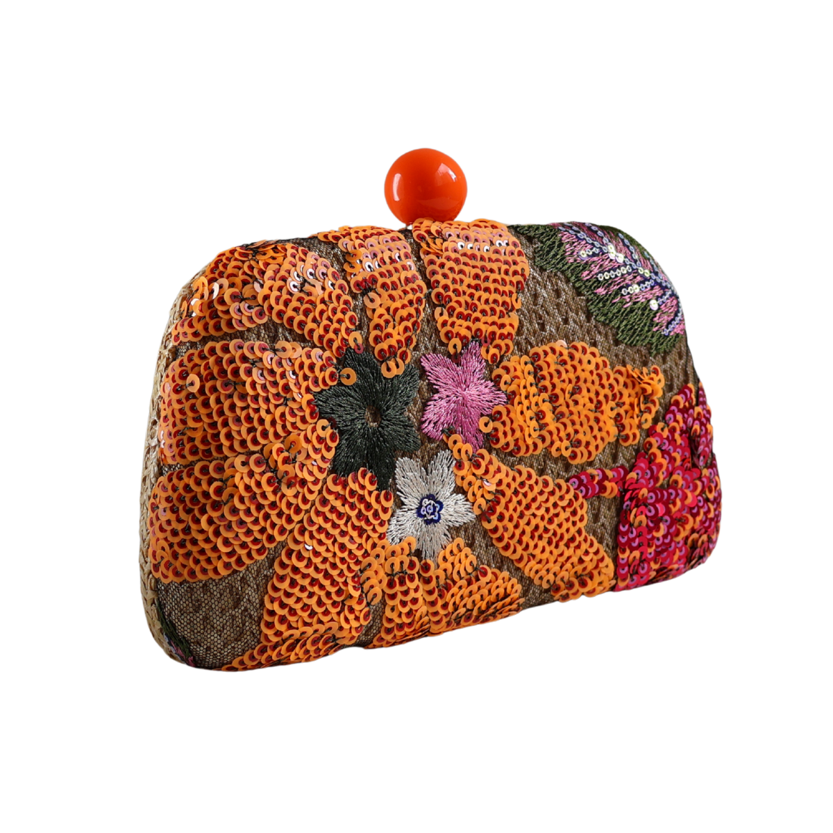 Bolsa Clutch Festa Bordada Flores Laranja