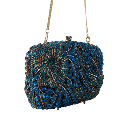 Bolsa Clutch Festa Pedraria Strass Azul