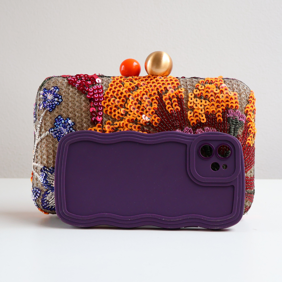 Bolsa Clutch Festa Bordada Flores Laranja