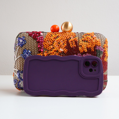 Bolsa Clutch Festa Bordada Flores Laranja