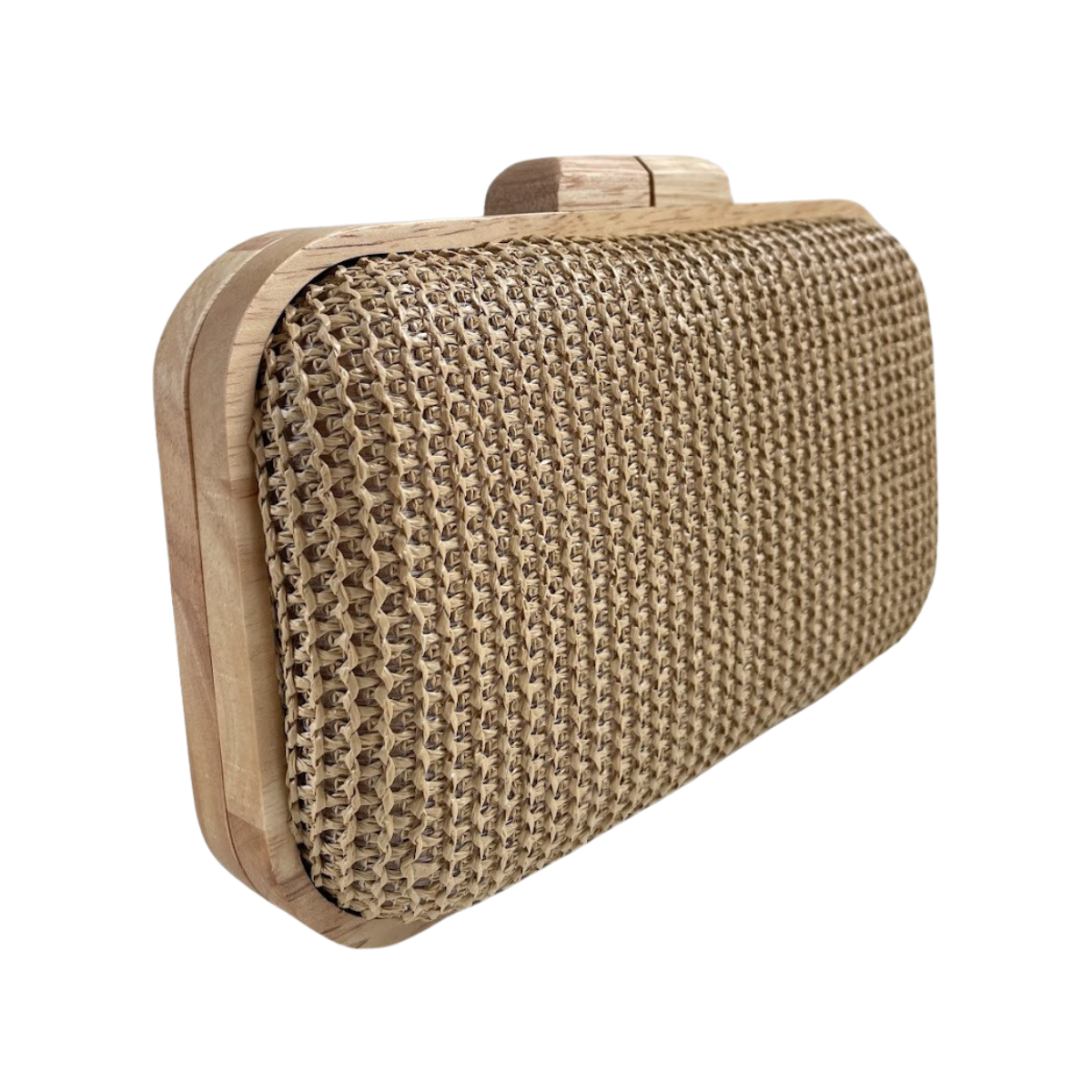 Bolsa de Festa Clutch Madeira e Palha Bege