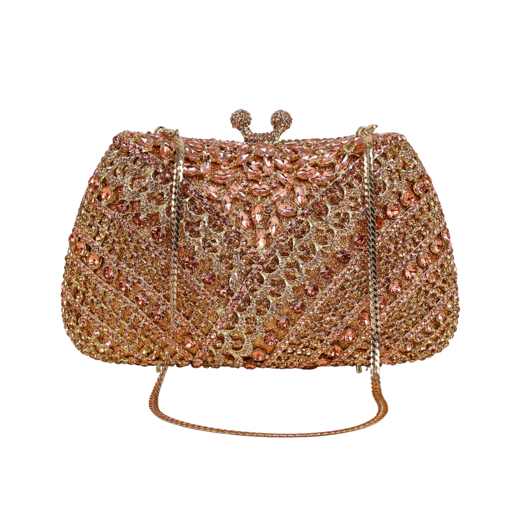 Bolsa Festa Clutch Pedraria Strass Dourada Champagne