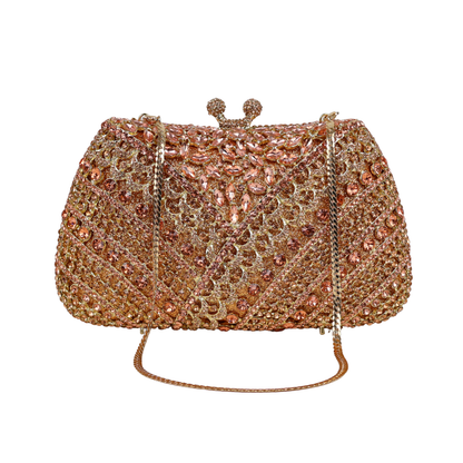 Bolsa Festa Clutch Pedraria Strass Dourada Champagne
