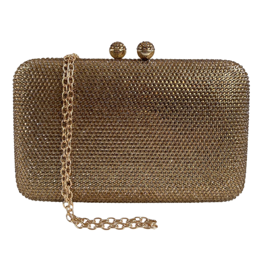 Bolsa Festa Clutch Pedraria Strass Dourada