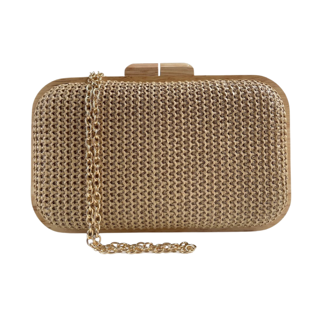 Bolsa de Festa Clutch Madeira e Palha Bege