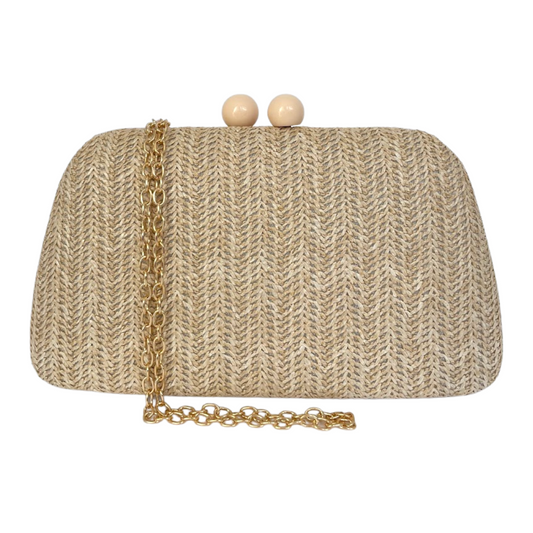 Bolsa de Festa Clutch Retangular Palha Bege