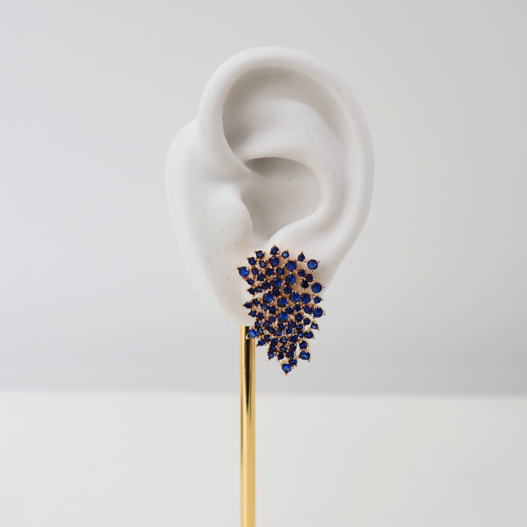 Brinco Dourado e Cristal Azul - Semijoia