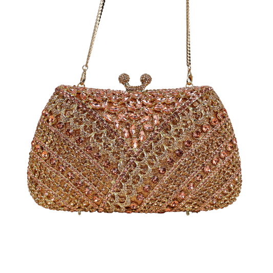 Bolsa Festa Clutch Pedraria Strass Dourada Champagne