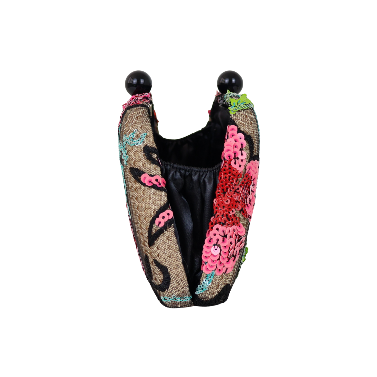 Bolsa Clutch Festa Bordada Flores Bege e Rosa
