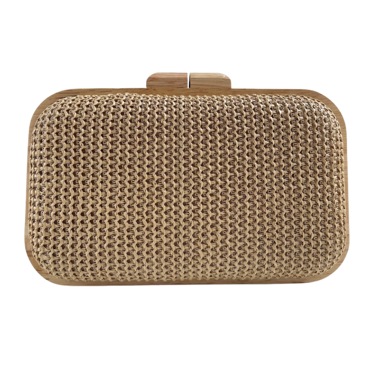 Bolsa de Festa Clutch Madeira e Palha Bege
