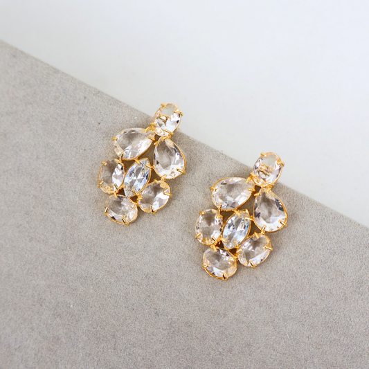 Brinco Dourado e Cristal Translúcido - Semijoia