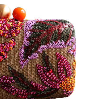 Bolsa Clutch Festa Bordada Flores Laranja