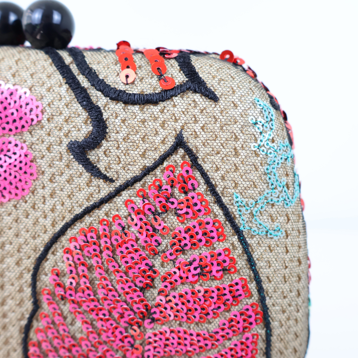 Bolsa Clutch Festa Bordada Flores Bege e Rosa