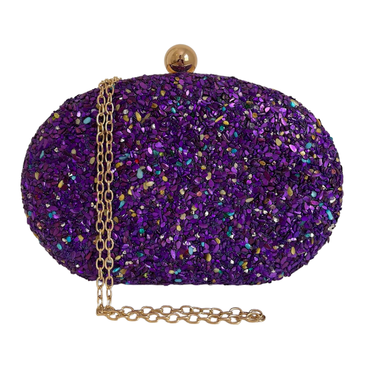 Bolsa Festa Clutch Pedraria Roxa Oval